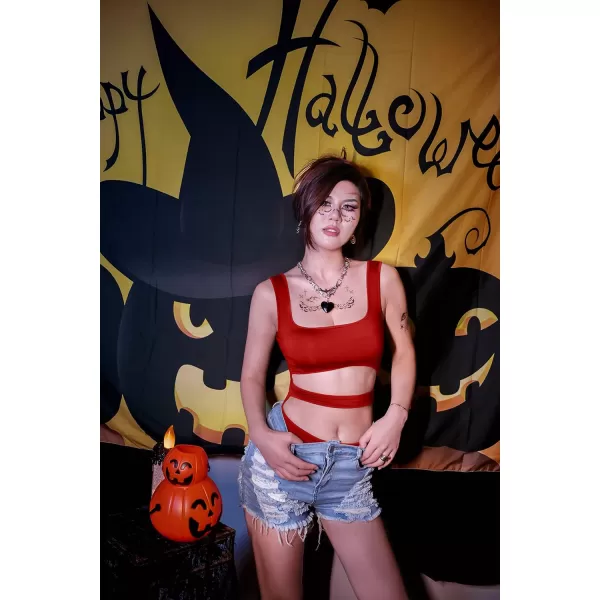 BEAGIMEG Womens Tank Top Cut Out Sleeveless Bodice Bodysuit Party ClubwearRed