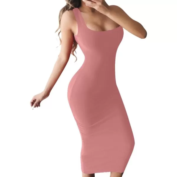 BEAGIMEG Womens Basic Tank Bodycon Sleeveless Solid Casual Long DressDarkpink