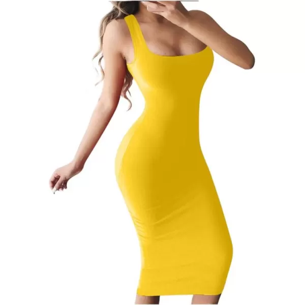 BEAGIMEG Womens Basic Tank Bodycon Sleeveless Solid Casual Long DressYellow