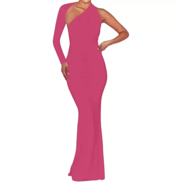 BEAGIMEG Womens Sexy Elegant One Shoulder Backless Evening Long DressRose
