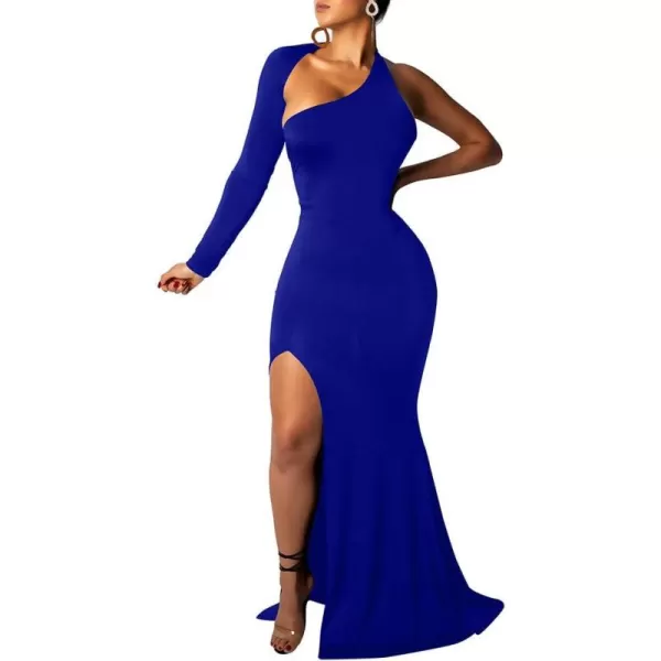 BEAGIMEG Womens Sexy Elegant One Shoulder Backless Evening Long DressRoyal Blue 2 Split