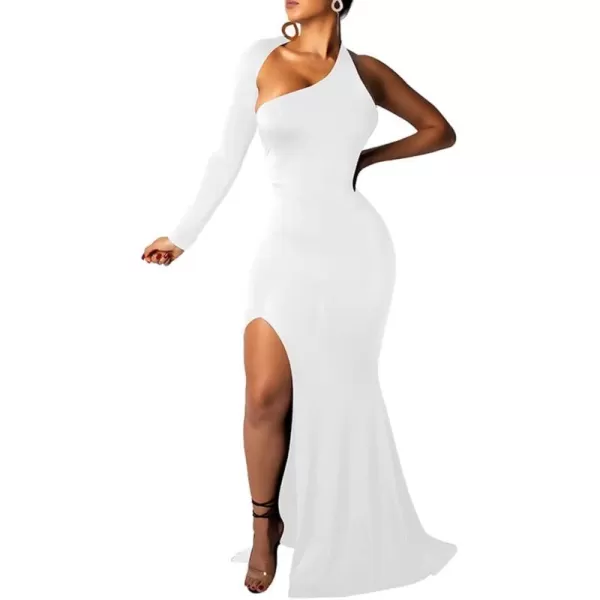 BEAGIMEG Womens Sexy Elegant One Shoulder Backless Evening Long DressWhite 2 Split