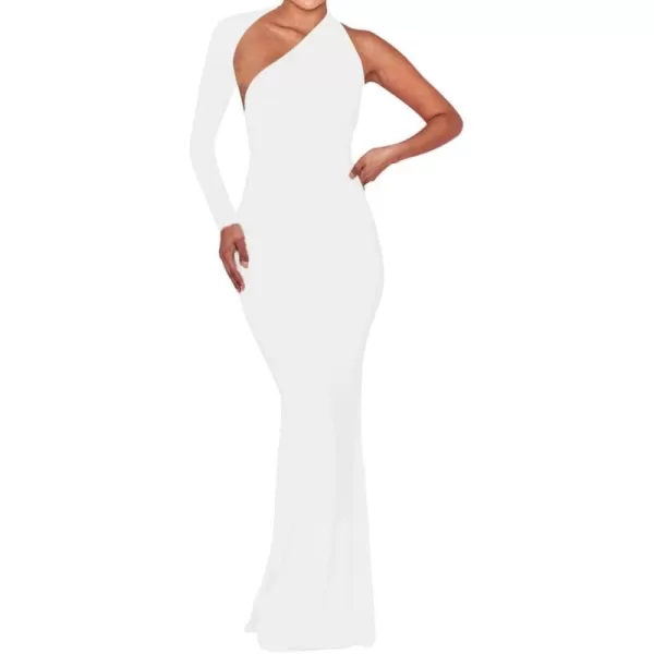 BEAGIMEG Womens Sexy Elegant One Shoulder Backless Evening Long DressWhite