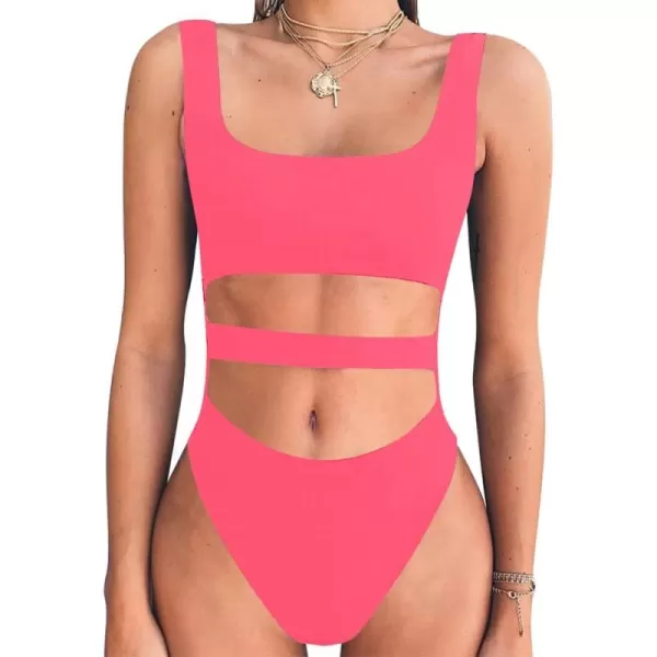 BEAGIMEG Womens Tank Top Cut Out Sleeveless Bodice Bodysuit Party ClubwearFluopink