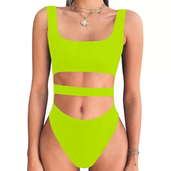 BEAGIMEG Womens Tank Top Cut Out Sleeveless Bodice Bodysuit Party ClubwearFluorescentgreen