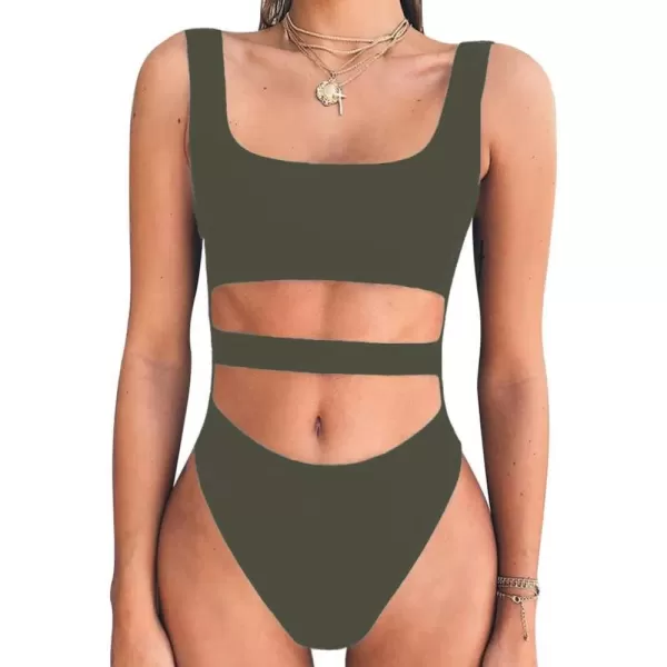 BEAGIMEG Womens Tank Top Cut Out Sleeveless Bodice Bodysuit Party ClubwearOlive