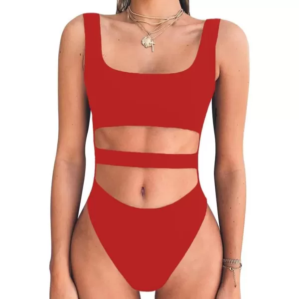 BEAGIMEG Womens Tank Top Cut Out Sleeveless Bodice Bodysuit Party ClubwearRed