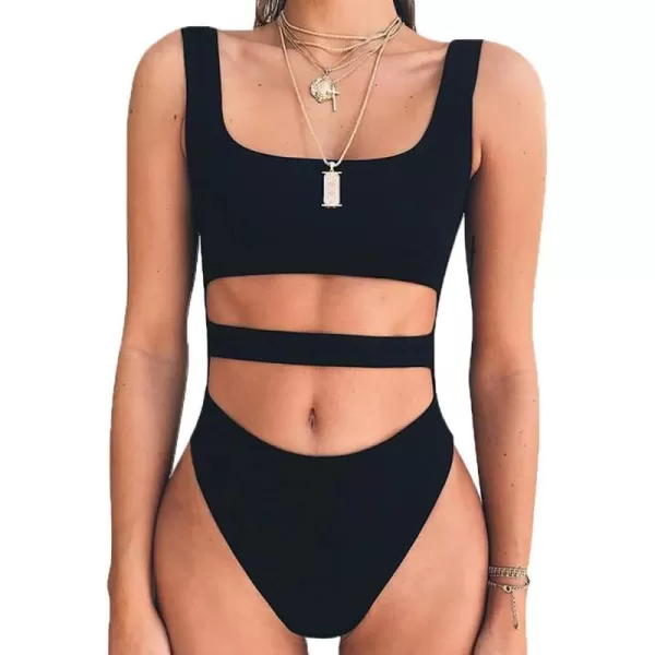 BEAGIMEG Womens Tank Top Cut Out Sleeveless Bodice Bodysuit Party ClubwearBlack