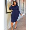 imageBEAGIMEG Womens Ruched Long Sleeve Elegant Bodycon Basic Casual Midi DressNavy