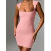 imageBEAGIMEG Womens Sexy Bodycon Sleeveless Square Neckline Thick Straps Party Club Mini DressPink