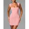 imageBEAGIMEG Womens Sexy Bodycon Sleeveless Square Neckline Thick Straps Party Club Mini DressPink