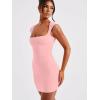imageBEAGIMEG Womens Sexy Bodycon Sleeveless Square Neckline Thick Straps Party Club Mini DressPink