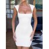 imageBEAGIMEG Womens Sexy Bodycon Sleeveless Square Neckline Thick Straps Party Club Mini DressWhite