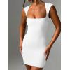 imageBEAGIMEG Womens Sexy Bodycon Sleeveless Square Neckline Thick Straps Party Club Mini DressWhite