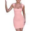 imageBEAGIMEG Womens Sexy Bodycon Sleeveless Square Neckline Thick Straps Party Club Mini DressPink