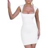 imageBEAGIMEG Womens Sexy Bodycon Sleeveless Square Neckline Thick Straps Party Club Mini DressWhite