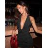 imageBEAGIMEG Womens Sexy Bodycon Halter Cowl Neckline Low Back Club Party Cocktail Mini DressBlack