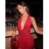 imageBEAGIMEG Womens Sexy Bodycon Halter Cowl Neckline Low Back Club Party Cocktail Mini DressRed