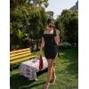 imageBEAGIMEG Womens Sexy Bodycon Short Sleeve Square Neck Side Slit Ruched Party Club Evening Mini DressBlack