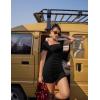 imageBEAGIMEG Womens Sexy Bodycon Short Sleeve Square Neck Side Slit Ruched Party Club Evening Mini DressBlack