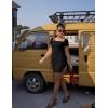 imageBEAGIMEG Womens Sexy Bodycon Short Sleeve Square Neck Side Slit Ruched Party Club Evening Mini DressBlack