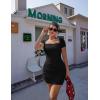 imageBEAGIMEG Womens Sexy Bodycon Short Sleeve Square Neck Side Slit Ruched Party Club Evening Mini DressBlack