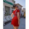 imageBEAGIMEG Womens Sexy Bodycon Short Sleeve Square Neck Side Slit Ruched Party Club Evening Mini DressRed