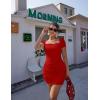 imageBEAGIMEG Womens Sexy Bodycon Short Sleeve Square Neck Side Slit Ruched Party Club Evening Mini DressRed
