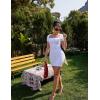 imageBEAGIMEG Womens Sexy Bodycon Short Sleeve Square Neck Side Slit Ruched Party Club Evening Mini DressWhite