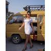 imageBEAGIMEG Womens Sexy Bodycon Short Sleeve Square Neck Side Slit Ruched Party Club Evening Mini DressWhite