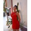 imageBEAGIMEG Womens Sexy Bodycon Sleeveless Asymmetric Twist Cut Out Club Party Mini DressRed