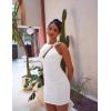 imageBEAGIMEG Womens Sexy Bodycon Sleeveless Asymmetric Twist Cut Out Club Party Mini DressWhite