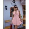 imageBEAGIMEG Womens Sexy Bodycon Sleeveless Halter Tie up Back Backless Deep V Aline Club Party Mini DressPink