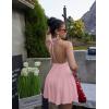 imageBEAGIMEG Womens Sexy Bodycon Sleeveless Halter Tie up Back Backless Deep V Aline Club Party Mini DressPink
