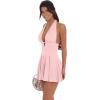 imageBEAGIMEG Womens Sexy Bodycon Sleeveless Halter Tie up Back Backless Deep V Aline Club Party Mini DressPink