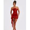 imageBEAGIMEG Womens Sexy Bodycon Sleeveless Strapless Asymmetric Club Party Cocktail Mini DressRed