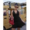 imageBEAGIMEG Womens Sexy Bodycon Sleeveless V Neck Ruched Halter Backless Party Club Mini DressBlack