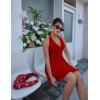 imageBEAGIMEG Womens Sexy Bodycon Sleeveless V Neck Ruched Halter Backless Party Club Mini DressRed