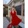 imageBEAGIMEG Womens Sexy Bodycon Sleeveless V Neck Ruched Halter Backless Party Club Mini DressRed