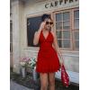 imageBEAGIMEG Womens Sexy Bodycon Sleeveless V Neck Ruched Halter Backless Party Club Mini DressRed