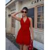 imageBEAGIMEG Womens Sexy Bodycon Sleeveless V Neck Ruched Halter Backless Party Club Mini DressRed