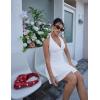 imageBEAGIMEG Womens Sexy Bodycon Sleeveless V Neck Ruched Halter Backless Party Club Mini DressWhite