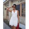 imageBEAGIMEG Womens Sexy Bodycon Sleeveless V Neck Ruched Halter Backless Party Club Mini DressWhite