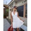 imageBEAGIMEG Womens Sexy Bodycon Sleeveless V Neck Ruched Halter Backless Party Club Mini DressWhite