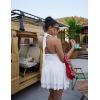 imageBEAGIMEG Womens Sexy Bodycon Sleeveless V Neck Ruched Halter Backless Party Club Mini DressWhite