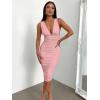 imageBEAGIMEG Womens Sexy Elegant Sleeveless Deep V Ruched Thick Straps Low Back Cocktail Evening Party Midi DressPink