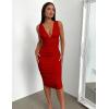 imageBEAGIMEG Womens Sexy Elegant Sleeveless Deep V Ruched Thick Straps Low Back Cocktail Evening Party Midi DressRed