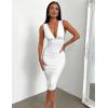 imageBEAGIMEG Womens Sexy Elegant Sleeveless Deep V Ruched Thick Straps Low Back Cocktail Evening Party Midi DressWhite