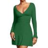 imageBEAGIMEG Womens Sexy Bodycon Long Sleeve Ruched Deep V ALine Club Party Mini DressGreen
