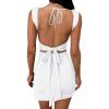 imageBEAGIMEG Womens Sexy Bodycon Sleeveless Backless Side Slit Ruched Lace Up Party Club Evening Mini DressWhite